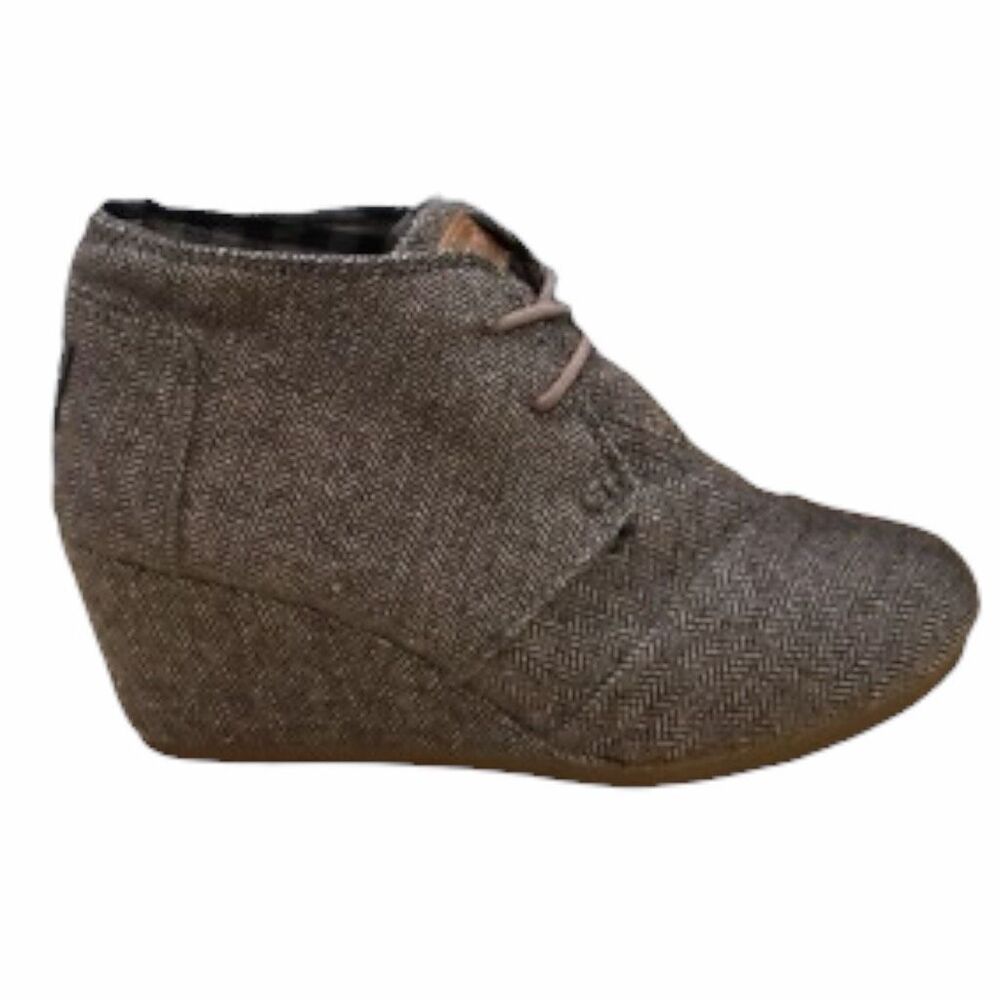 TOMS Brown Herringbone Desert Wedge Lace-Up Ankle Booties Women’s 7.5
